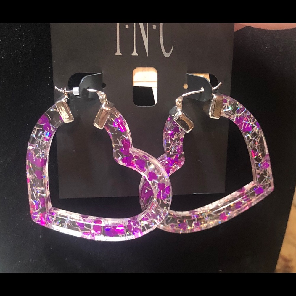 Stainless steel purple glitter hoop heart earring